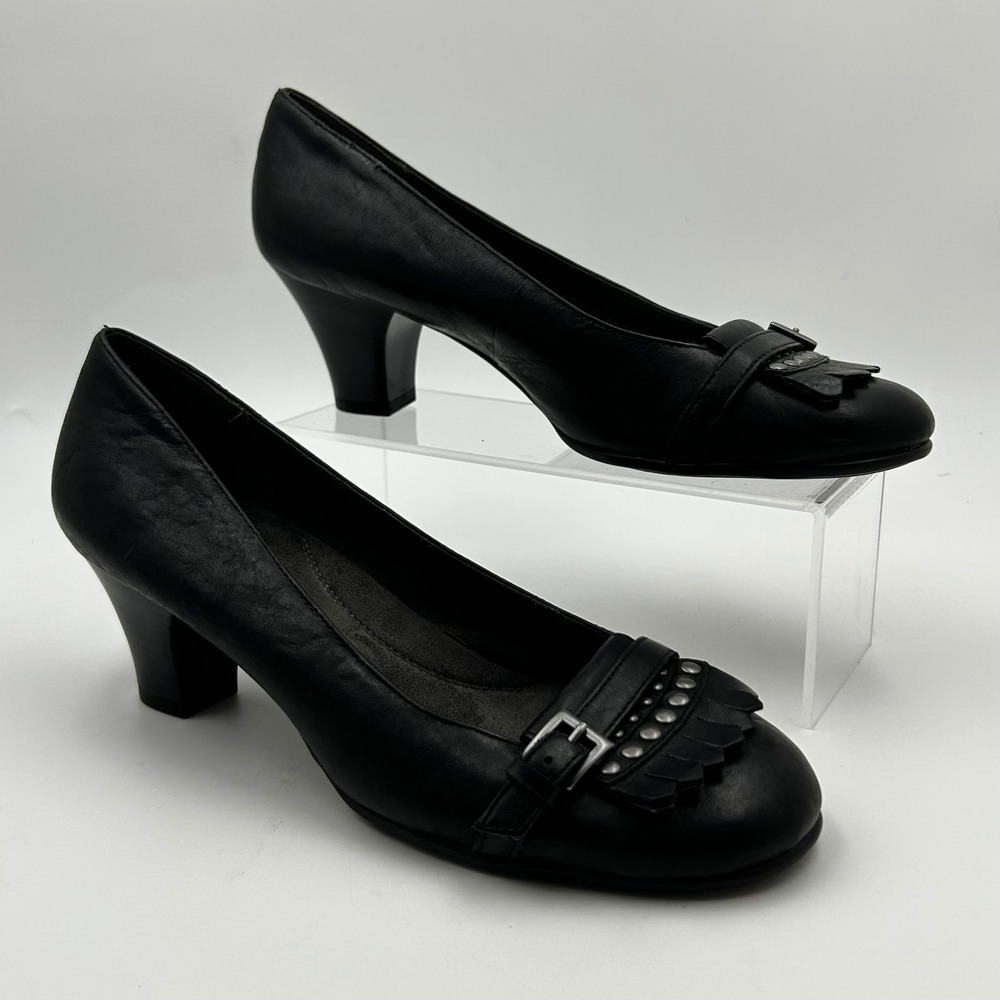 Aerosoles Marionette Pumps Women 8.5M Black Leather Studded Kiltie Dark Academia